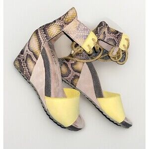 Diba True yellow nubuck with taupe snake design wedge sandals Open Toe Size 6
